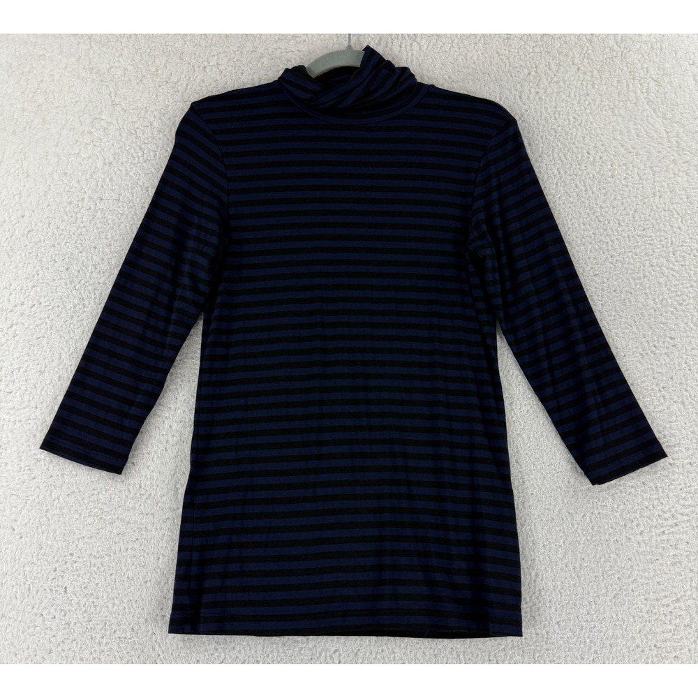 L'Agence Aja Turtleneck Shirt Womens Small Blue Black Striped 3/4 Sleeve Casual